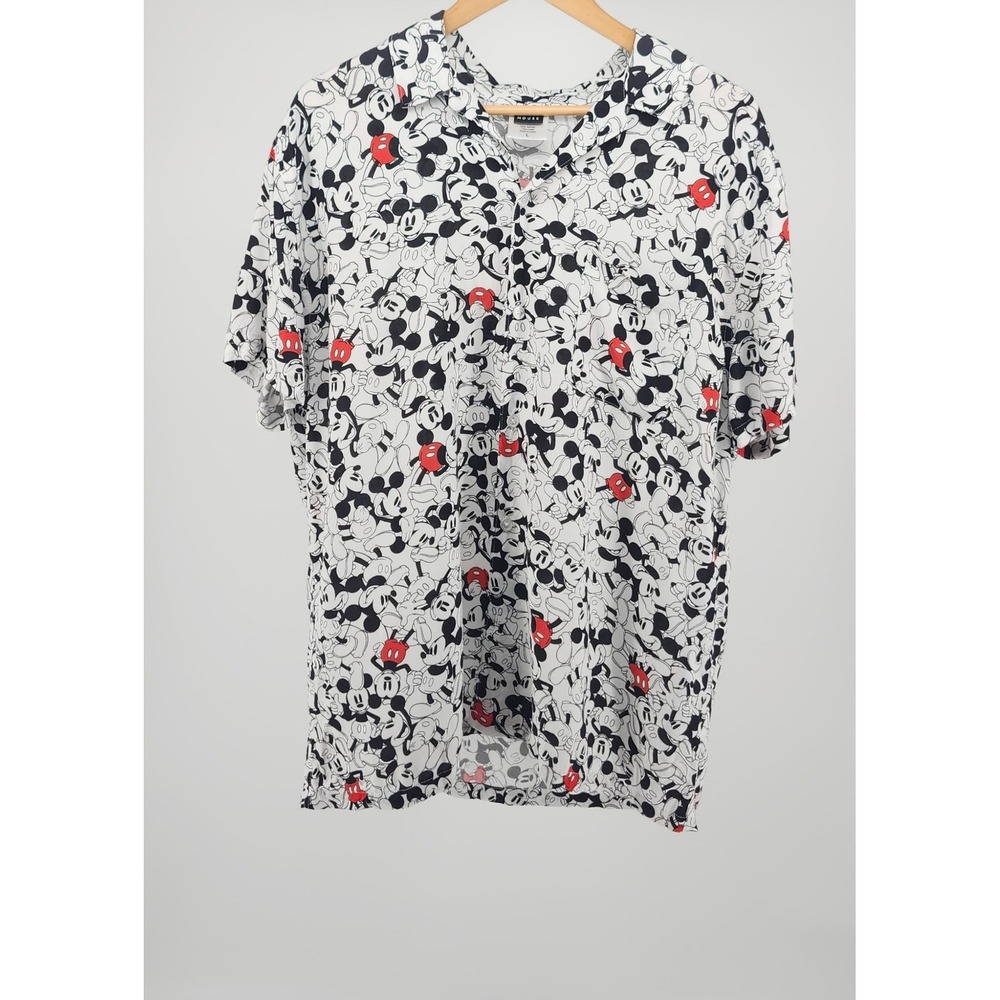 Disney Mickey Mouse Shirt Mens Large Rayon Short Sleeve Button Down